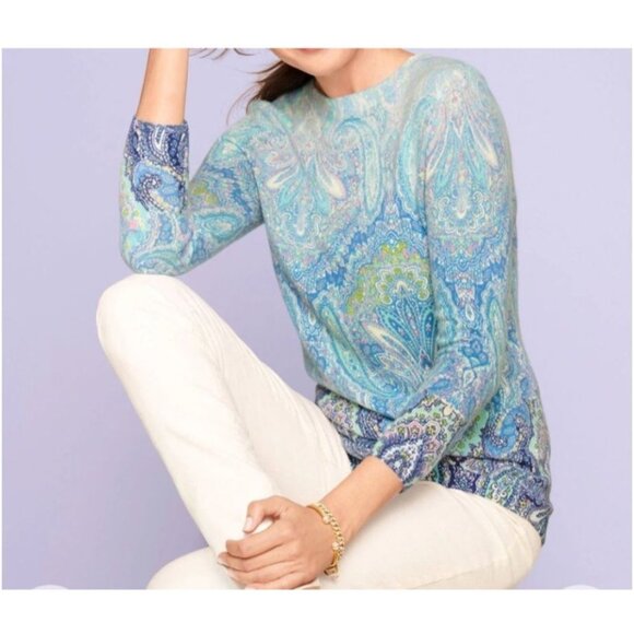 Talbots Pure Cashmere Audrey Sweater Calico Paisley Print Size Large - Picture 1 of 10